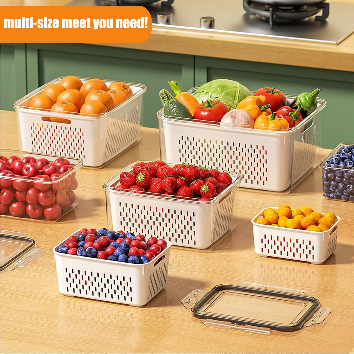 🔥50% OFF⚡️3 Pack Stackable Fridge Organizers with Removable Colander