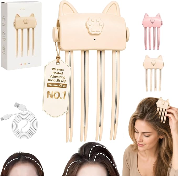 🔥Buy 1 get 1 free for the first 50 customers!Wireless Heated Root Volumizing Clip – Instant Crown Lift Styling Tool for Fine Flat Hair