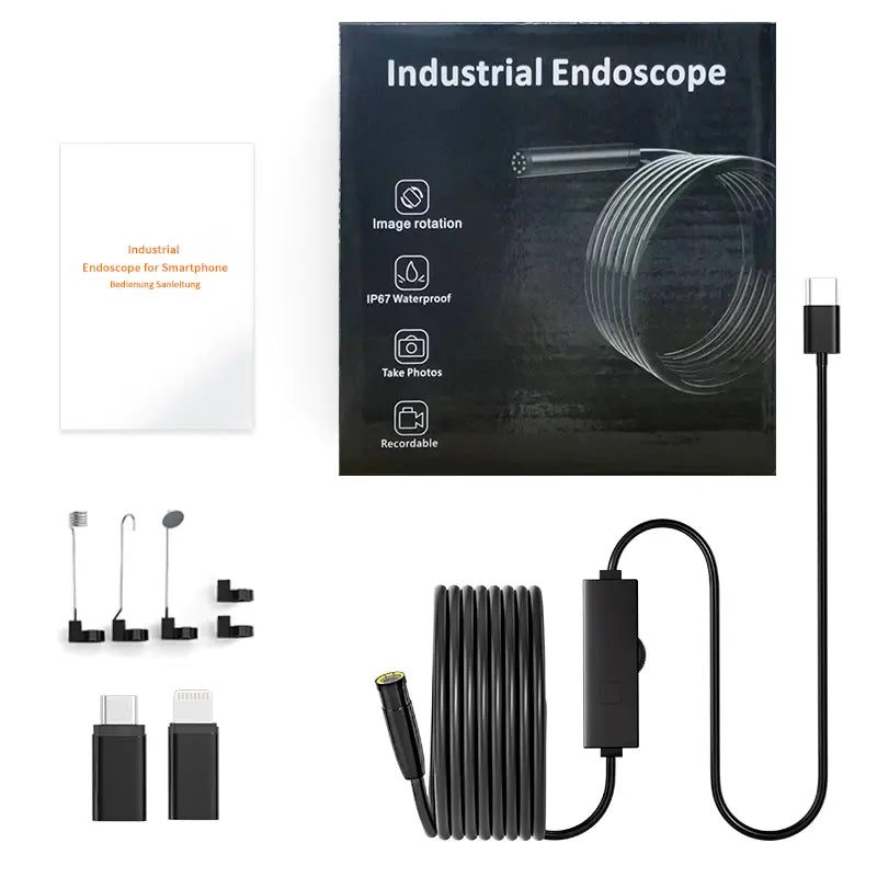 🔍 1920×1440 HD Endoscope Camera – 3.5M Semi-Rigid Cable, 8 Adjustable LED Lights & IP67 Waterproof Probe