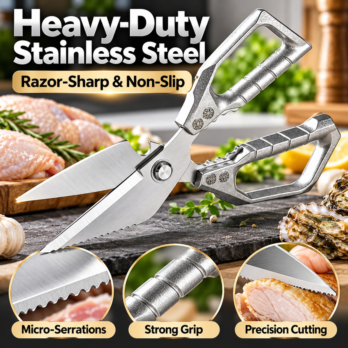 🔪🔥 7-in-1 Heavy-Duty Kitchen Shears | Detachable Stainless Steel Food Scissors