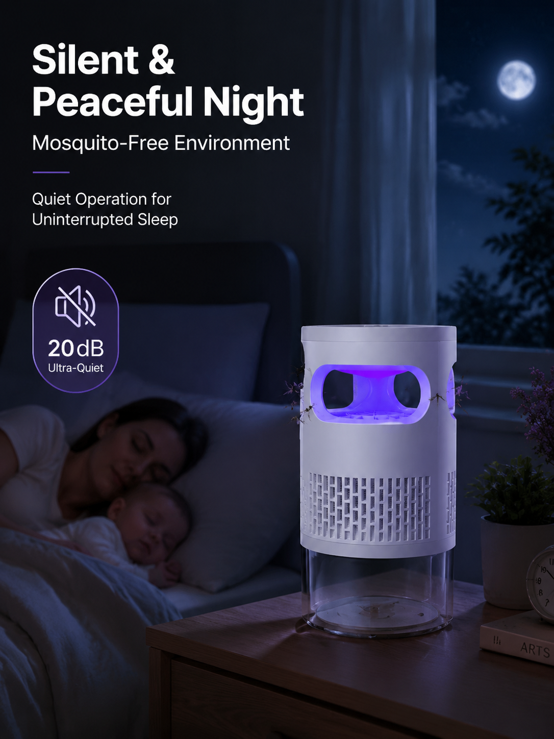 🦟 50% OFF NOW!🔇 Indoor LED Bug Zapper – Bionic UV Light Trap & Night Light – Quiet & Safe for Bedroom – Chemical-Free Mosquito Killer 💡