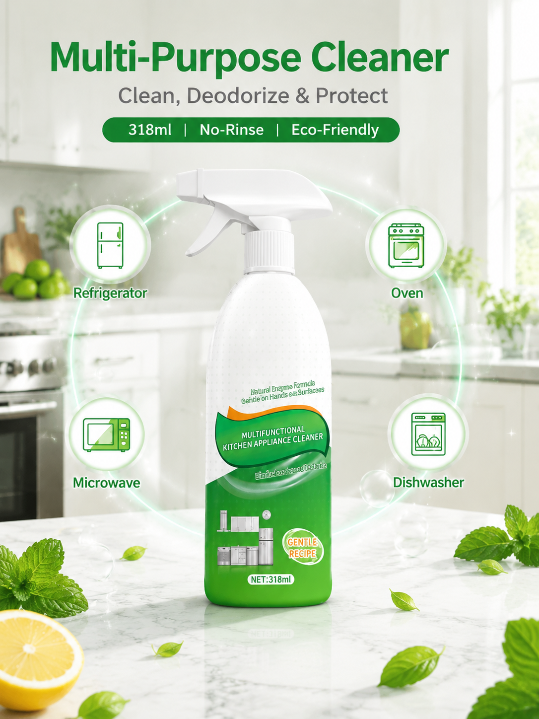 🔥 The high-efficiency kitchen cleaner delivers powerful deep cleaning, removing dirt, grease buildup, and stains in seconds.
