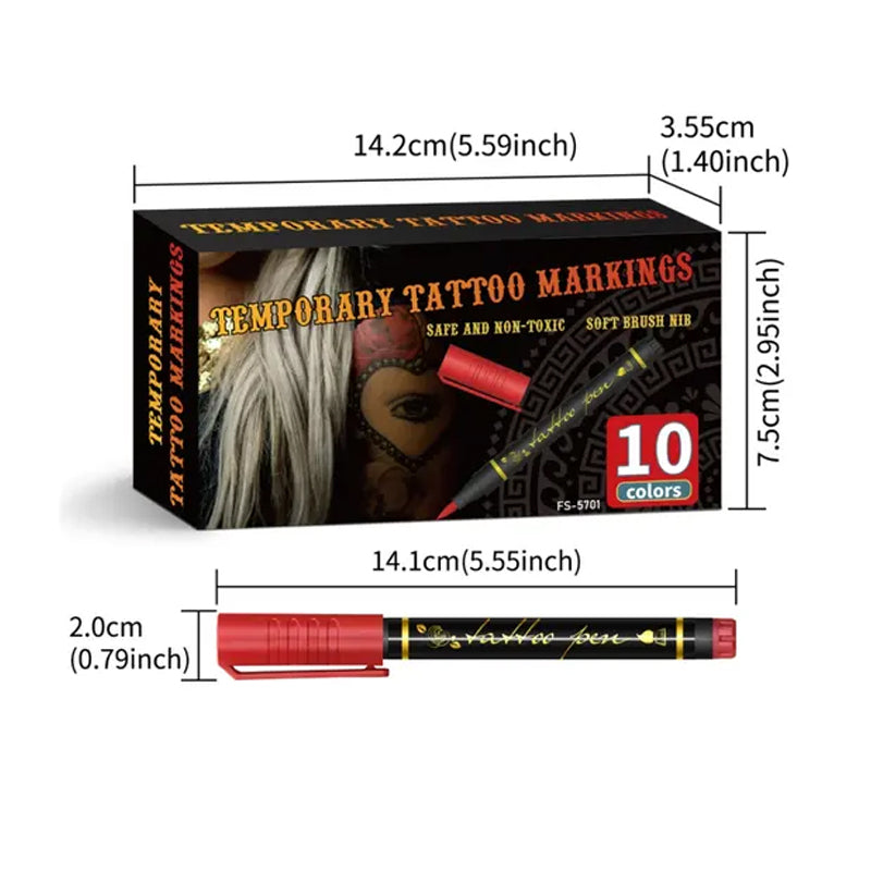 10-kleuren set tijdelijke tattoo markers