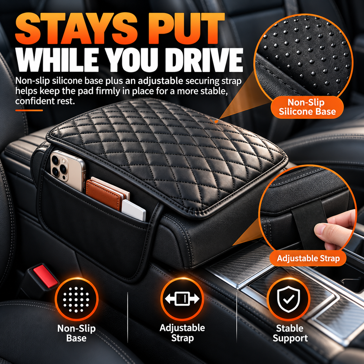 🔥Car Armrest Cushion With Dual Side Pockets｜Comfort & Extra Storage For Your Car