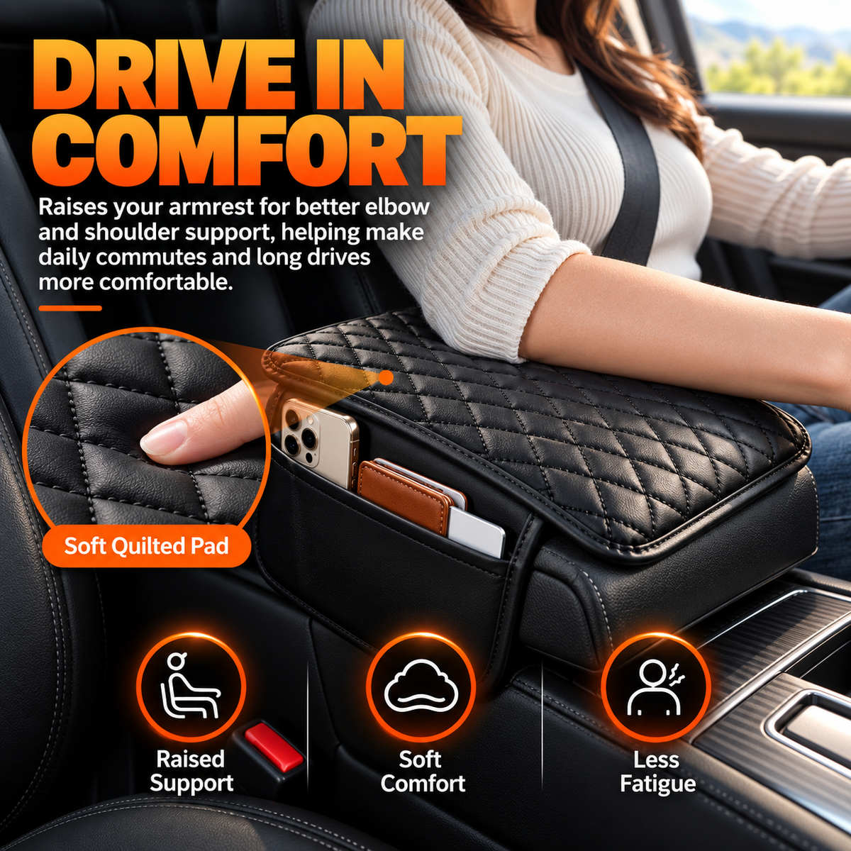 🔥Car Armrest Cushion With Dual Side Pockets｜Comfort & Extra Storage For Your Car