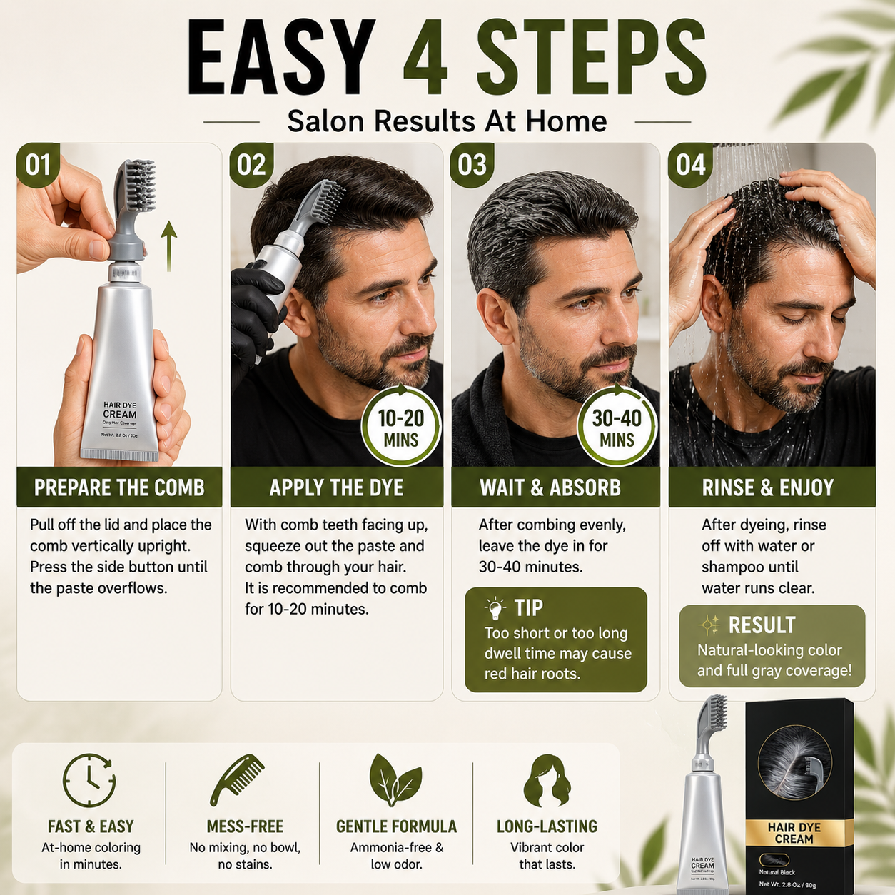 🔥Hot Sell | 2 In 1 Hair Dye Comb For Instant Gray Coverage & Hair Care