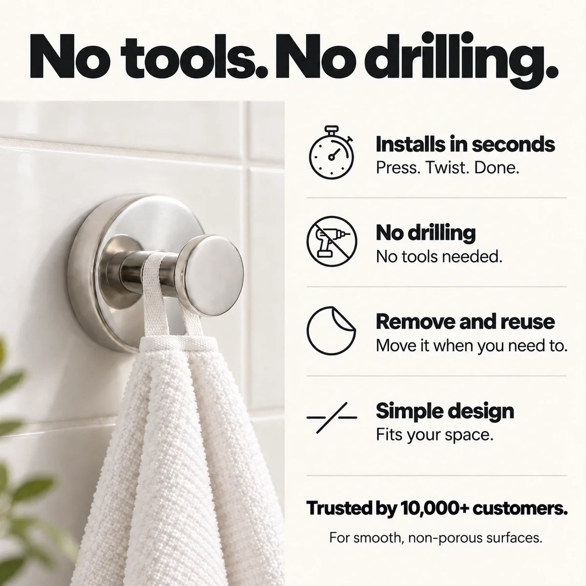 🔥Buy 1 Get 1 Free🔥2 PCS No Drill Suction Cup Hooks Heavy Duty Wall Hooks For Bathroom Kitchen And Home