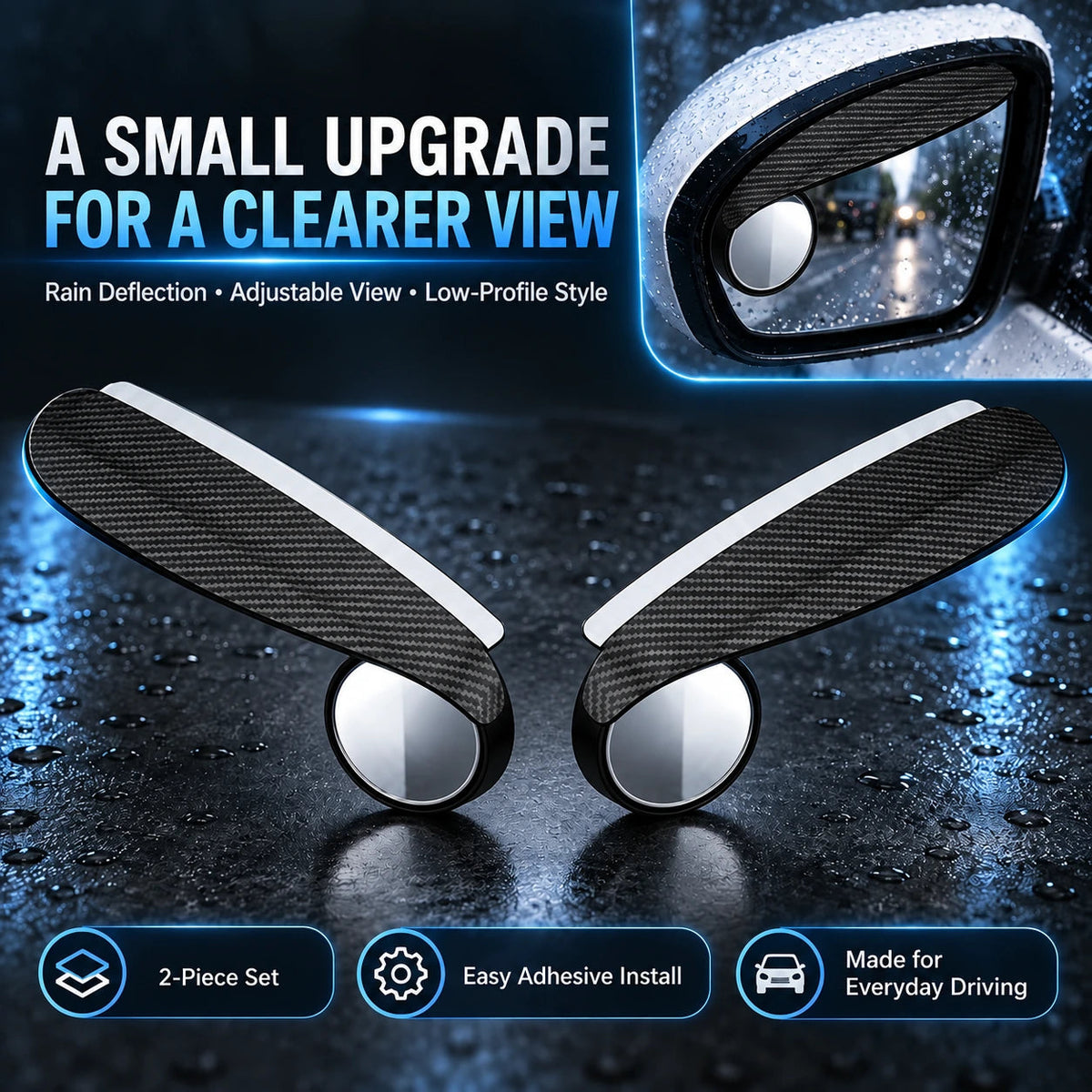 💥Buy 1, Get 1 Free 🚗2-Pack Car Rearview Mirror Rain Guards (with Adjustable Blind-Spot Mirrors)