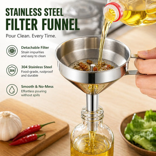 🍳Stainless Steel Funnel Set | Detachable Filter Strainer for Kitchen Use✨