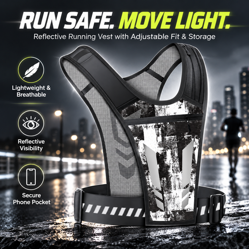 Lightweight Adjustable Reflective Running Vest with Phone Pocket Breathable Mesh Jogging for Men Women