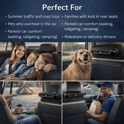 🔥 Wireless Universal Car Seat Cooling Fan for Front & Back Seats, Heat Relief Air Ventilation Cushion Fan Stop Sweaty Sticky Backs on Hot Summer Drives