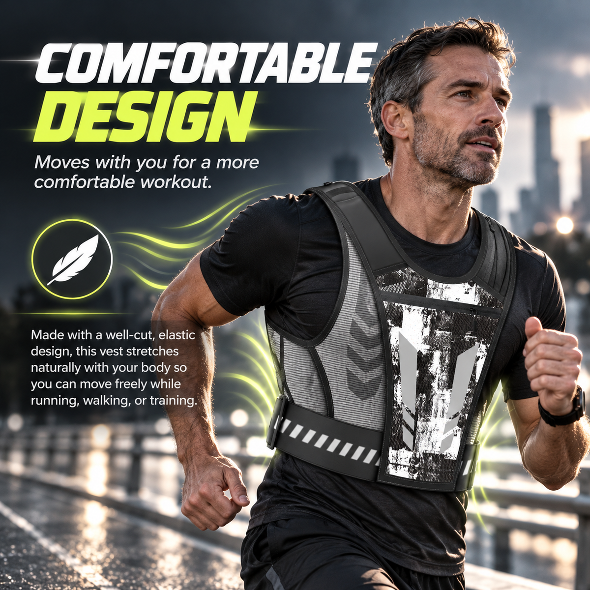 Lightweight Adjustable Reflective Running Vest with Phone Pocket Breathable Mesh Jogging for Men Women