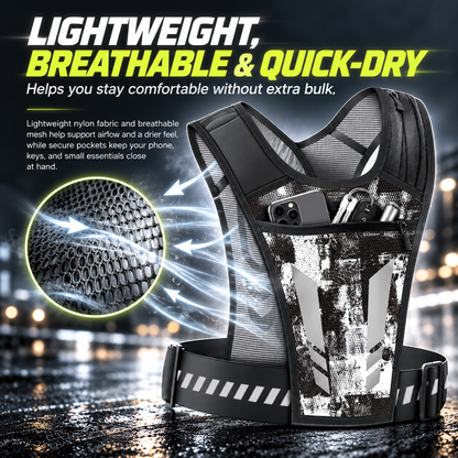 Lightweight Adjustable Reflective Running Vest with Phone Pocket Breathable Mesh Jogging for Men Women