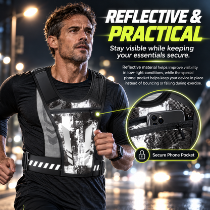 Lightweight Adjustable Reflective Running Vest with Phone Pocket Breathable Mesh Jogging for Men Women