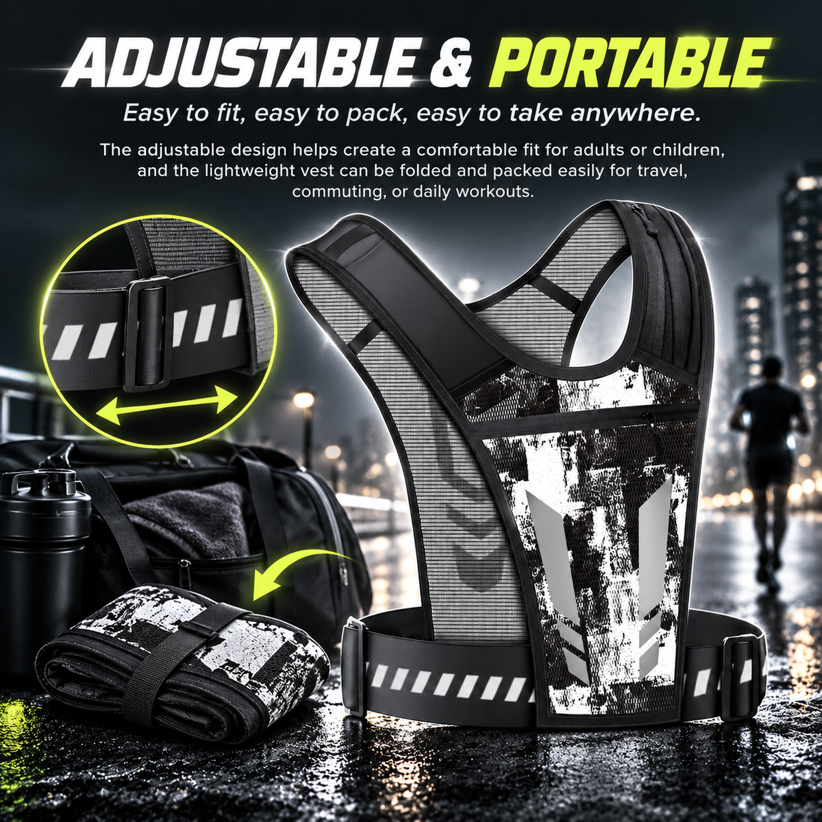 Lightweight Adjustable Reflective Running Vest with Phone Pocket Breathable Mesh Jogging for Men Women