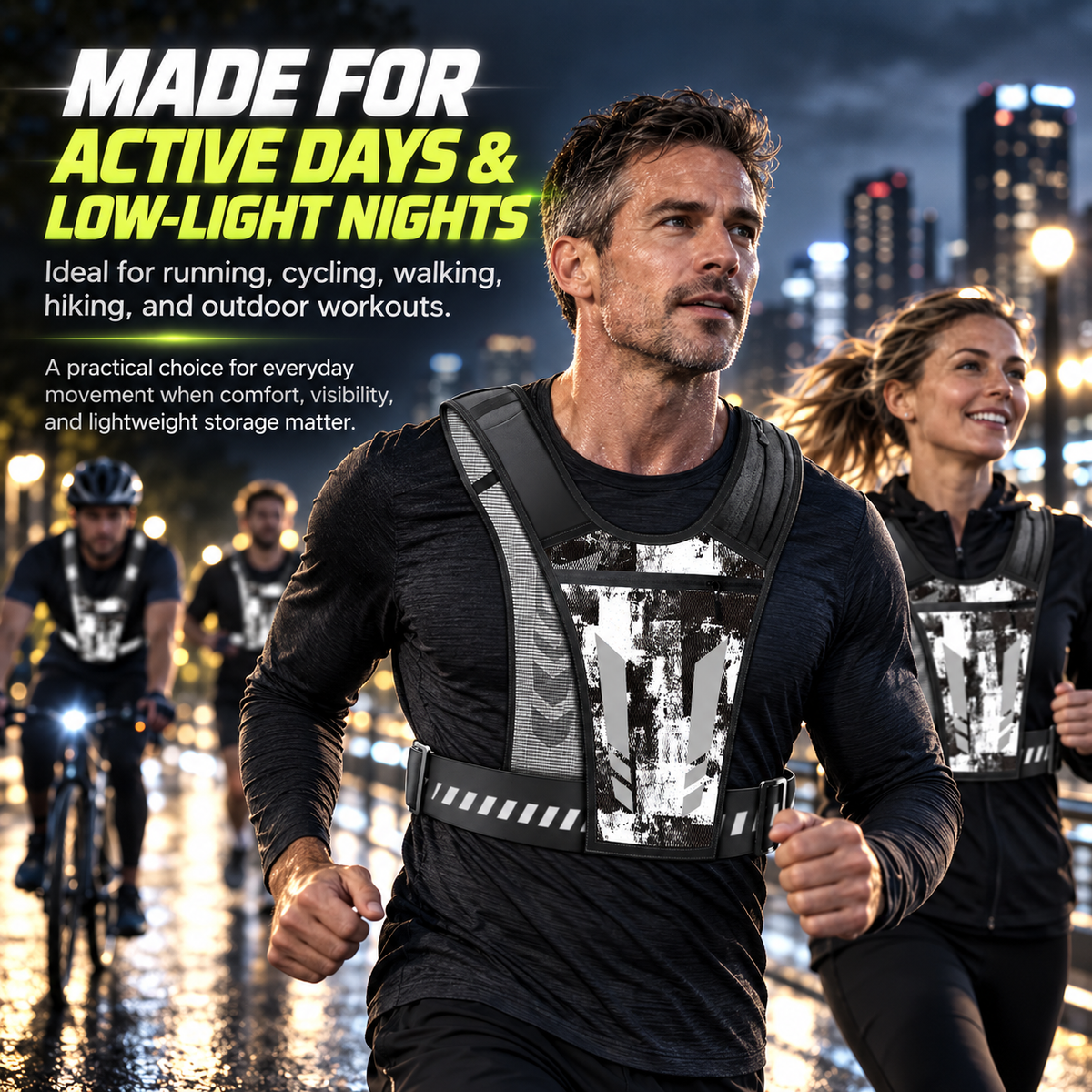 Lightweight Adjustable Reflective Running Vest with Phone Pocket Breathable Mesh Jogging for Men Women
