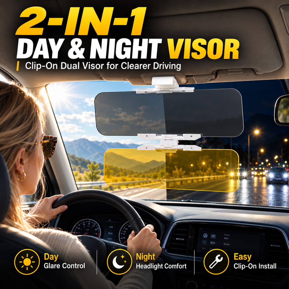⏳ Limited-Time Buy 1 Get 1 Free ⏰ Universal HD Anti-Glare Car Sun Visor (Day & Night Use)