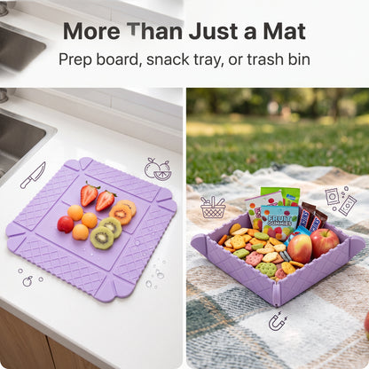 🍳🧲 Magnetic Silicone Heat-Resistant Mat – Transforms From A Flat Mat Into A Small Folding Tray.