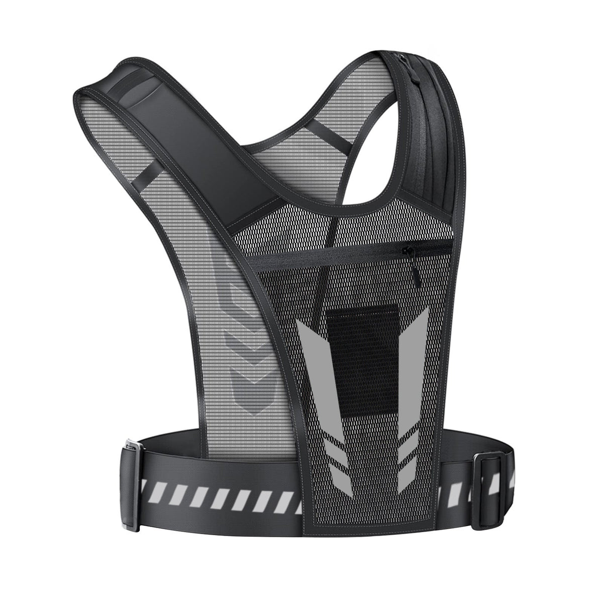 Lightweight Adjustable Reflective Running Vest with Phone Pocket Breathable Mesh Jogging for Men Women