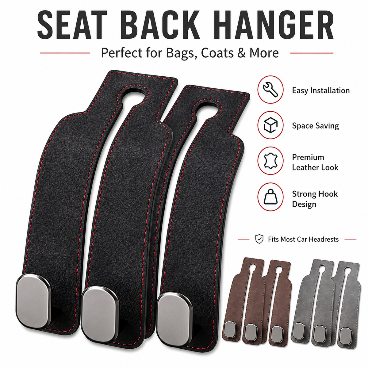 🚗stylish seat hooks – 10-second install, zero clutter.