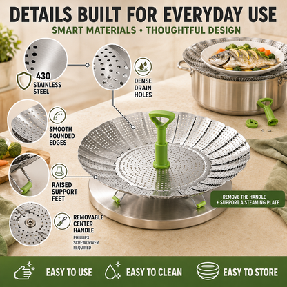 🥦 50% OFF 3-in-1 Adjustable Folding Steamer Basket ✨ Steam, Rinse & Serve with Ease