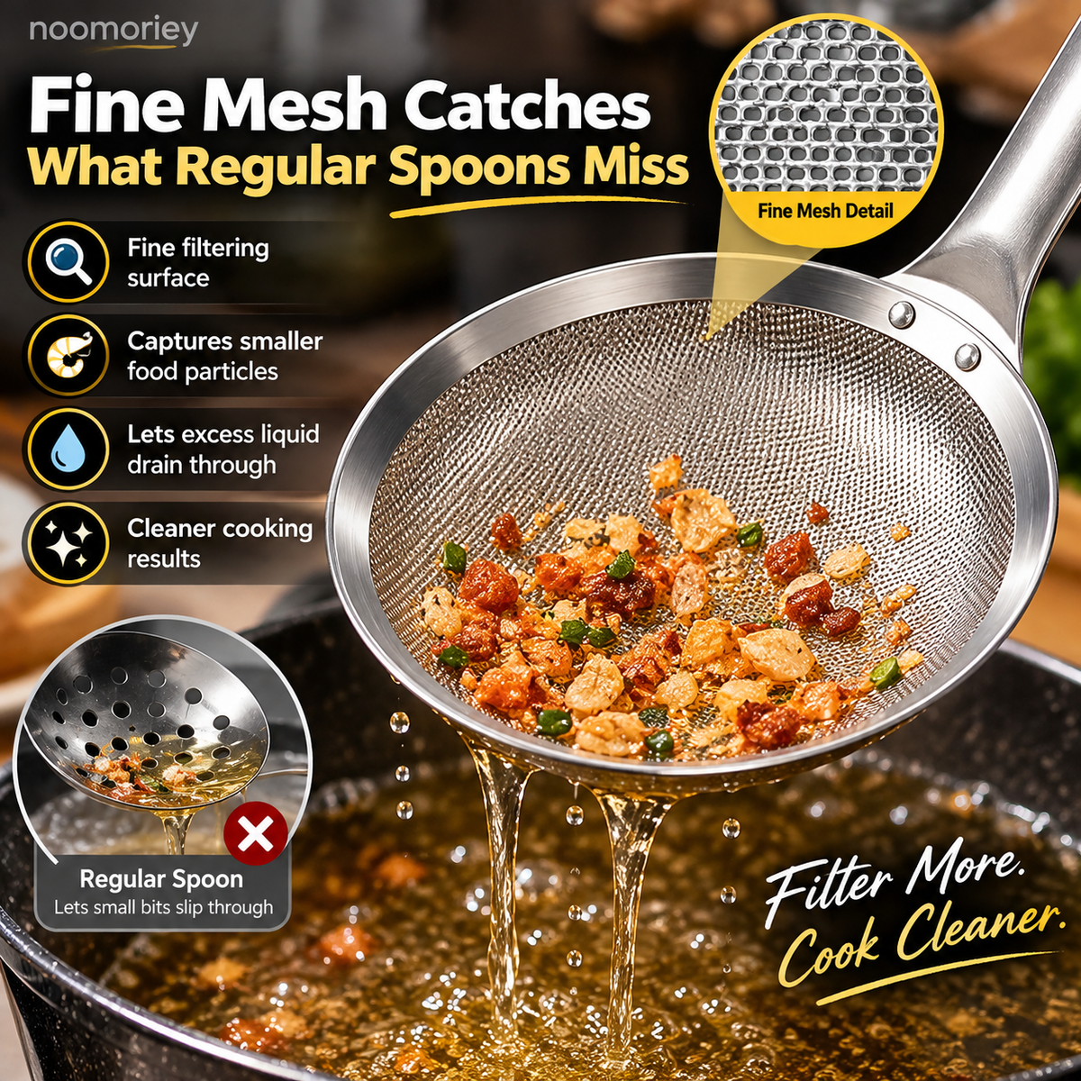 🎁 Buy One, Get One Free 🍳 Thickened Food-Grade Stainless Steel Fine-Mesh Strainer