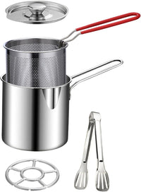 5pcs (Deep fryer，strainer，lid，rack，tongs)