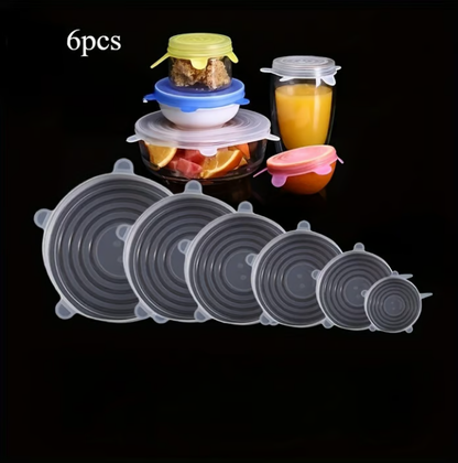 ❄️50% Discount，Buy one get one free!🥣 Reusable Silicone Food Storage Lids 6-Piece – Elastic Stretch Lids for Bowls, Fruit & Leftovers