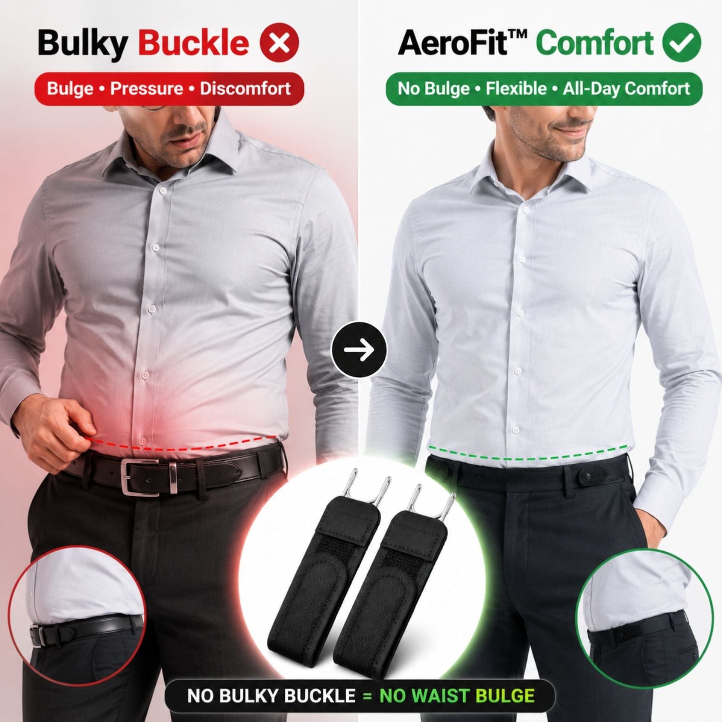 Hook & Loop Stretch Lazy Waist Belt with Durable Metal Hook, Fully Adjustable Comfort Elastic Waistband, Universal Convenient Buckle-Free Belt for All Body Types