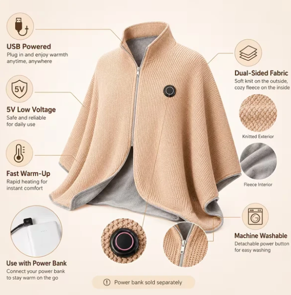 🔥 Free Shipping,Last Day 50% Off!🔥Portable USB Electric Heated Blanket Perfect for Outdoors or the Office. Use as a Single-Person Throw, Wrap, or Lap Blanket.