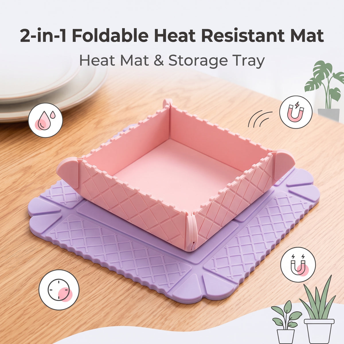 🍳🧲 Magnetic Silicone Heat-Resistant Mat – Transforms From A Flat Mat Into A Small Folding Tray.