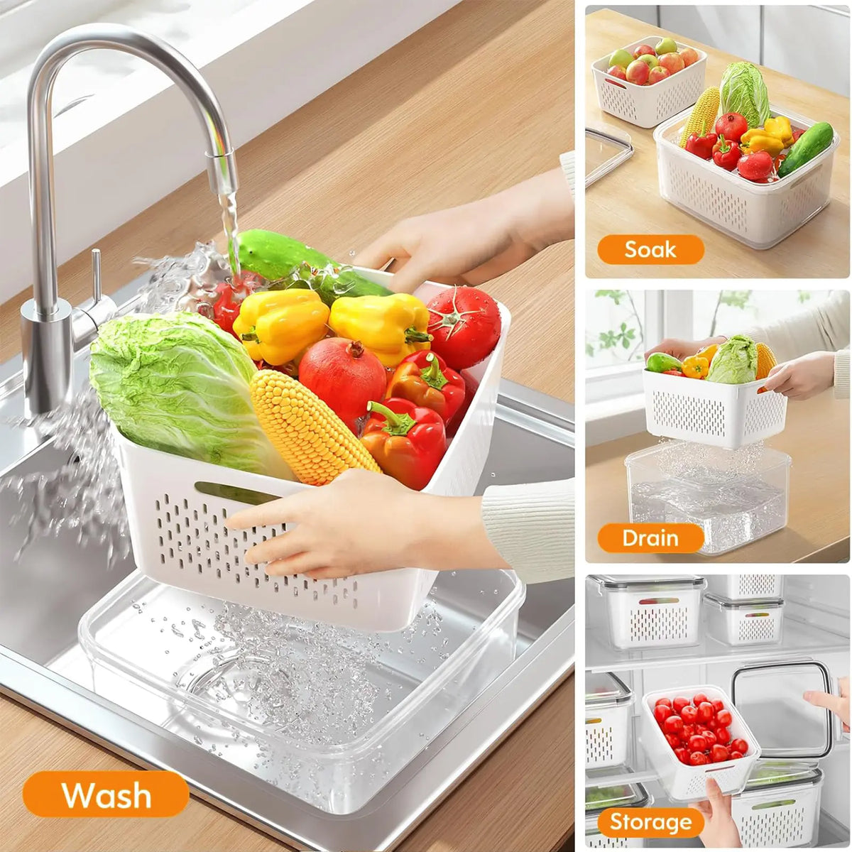 🔥50% OFF⚡️3 Pack Stackable Fridge Organizers with Removable Colander