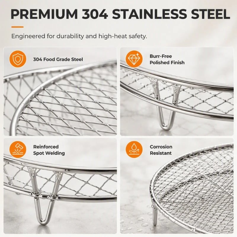 🔥Air Fryer Must-Have! 304 Stainless Steel Grill & Oil Drain Rack