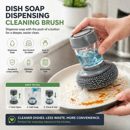 💥Buy 1, Get 1 Free  🧼Plastic Auto-Dispense Dish Brush- Multifunctional Pot Scrubber