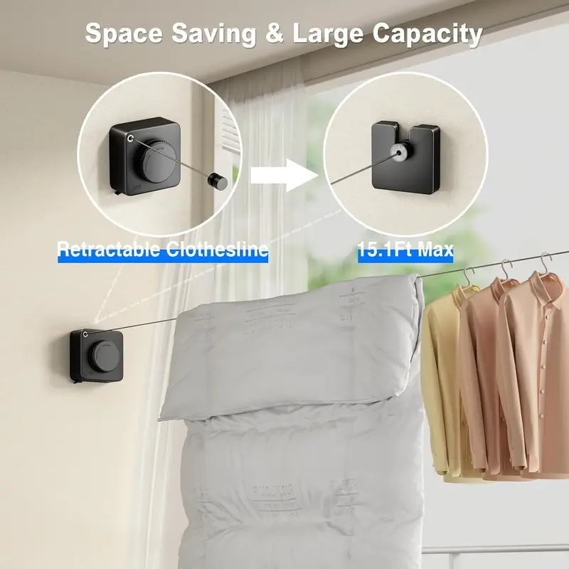 🔥Space-Saving Invisible Wall Mounted Clothesline With Slow Auto Retraction