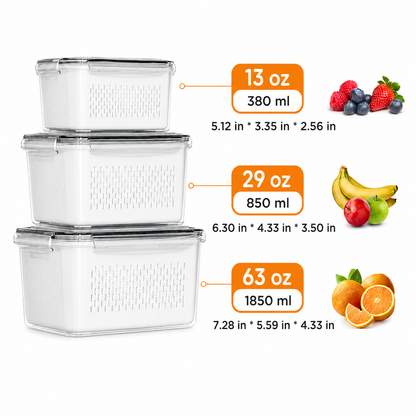🔥50% OFF⚡️3 Pack Stackable Fridge Organizers with Removable Colander