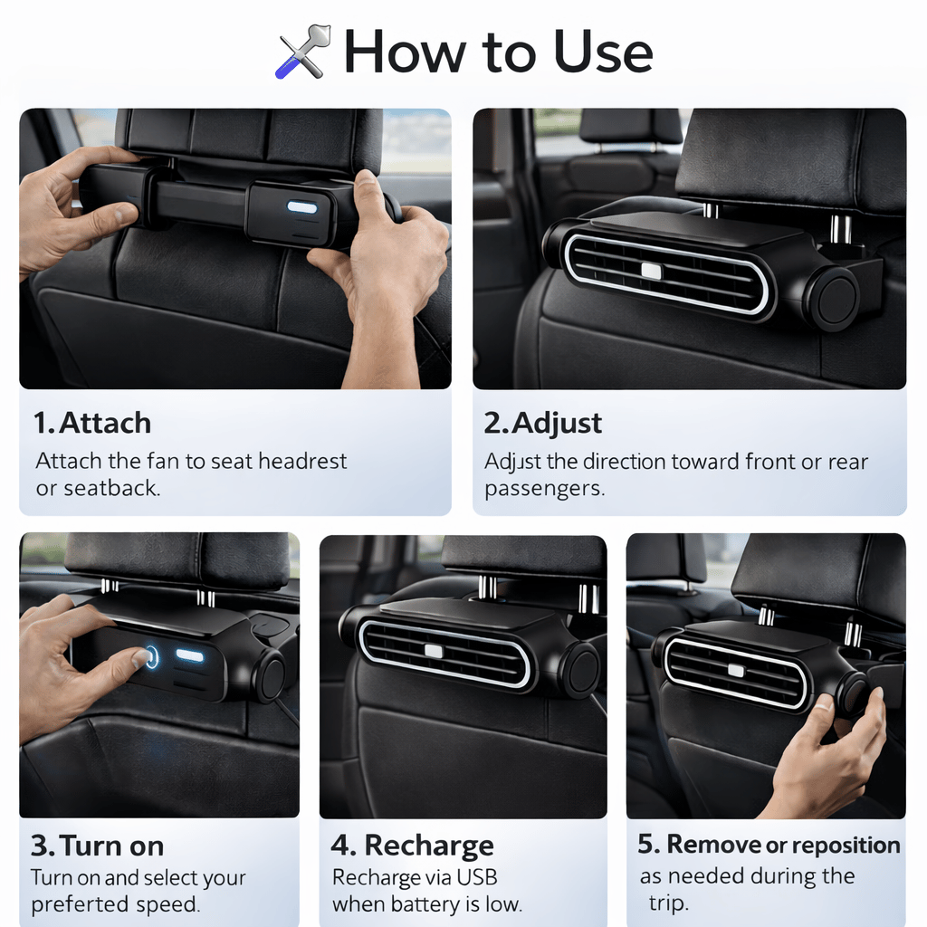 🔥 Wireless Universal Car Seat Cooling Fan for Front & Back Seats, Heat Relief Air Ventilation Cushion Fan Stop Sweaty Sticky Backs on Hot Summer Drives