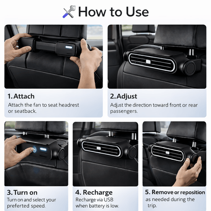 🔥 Wireless Universal Car Seat Cooling Fan for Front & Back Seats, Heat Relief Air Ventilation Cushion Fan Stop Sweaty Sticky Backs on Hot Summer Drives
