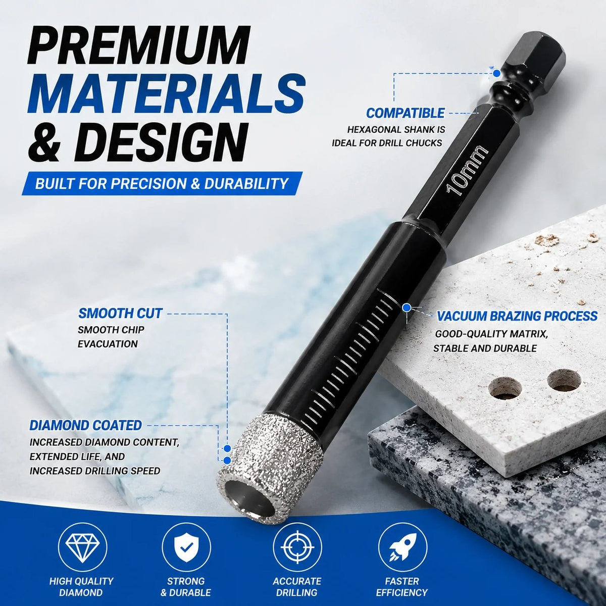 🔥50% OFF-6 Pcs Brazed Diamond Drill Set, Bits for Precision Drilling in Tile Ceramic Glass Granite Marble Masonry
