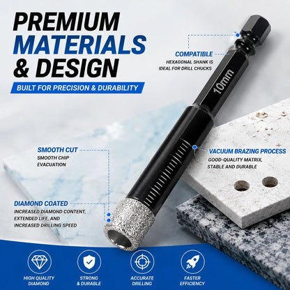 🔥50% OFF-6 Pcs Brazed Diamond Drill Set, Bits for Precision Drilling in Tile Ceramic Glass Granite Marble Masonry