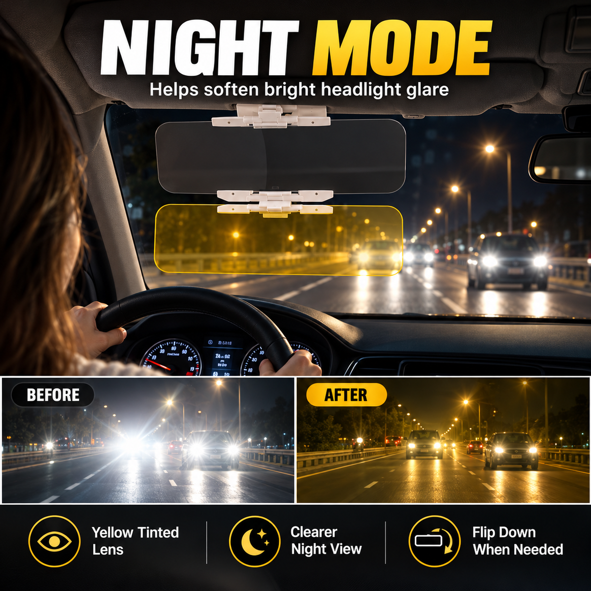 ⏳ Limited-Time Buy 1 Get 1 Free ⏰ Universal HD Anti-Glare Car Sun Visor (Day & Night Use)