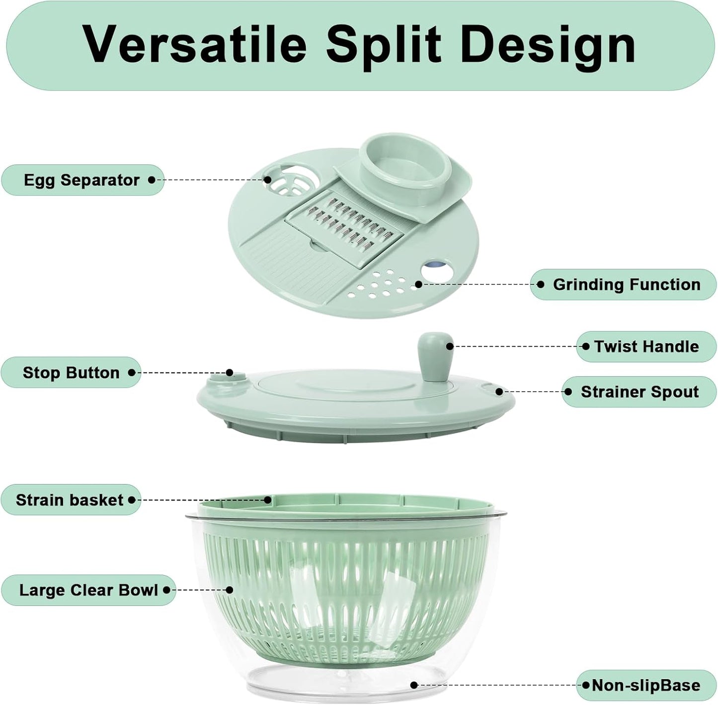 🥗 5-In-1 Salad Spinner & Vegetable Cutter For Faster Meal Prep