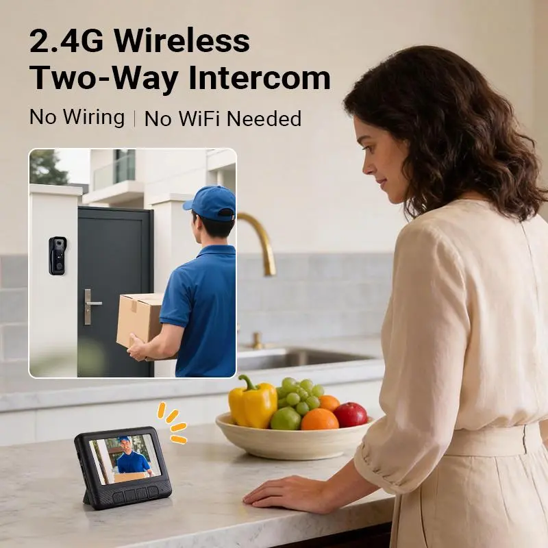 🔥Tired of Porch Pirates Stealing Your Packages? 4.3" Screen Wireless Video Doorbell with HD Infrared Night Vision & Two-Way Intercom