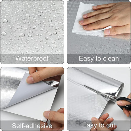 ✨No More Greasy Kitchen Walls – Waterproof Aluminum Foil Peel & Stick Wall Protector