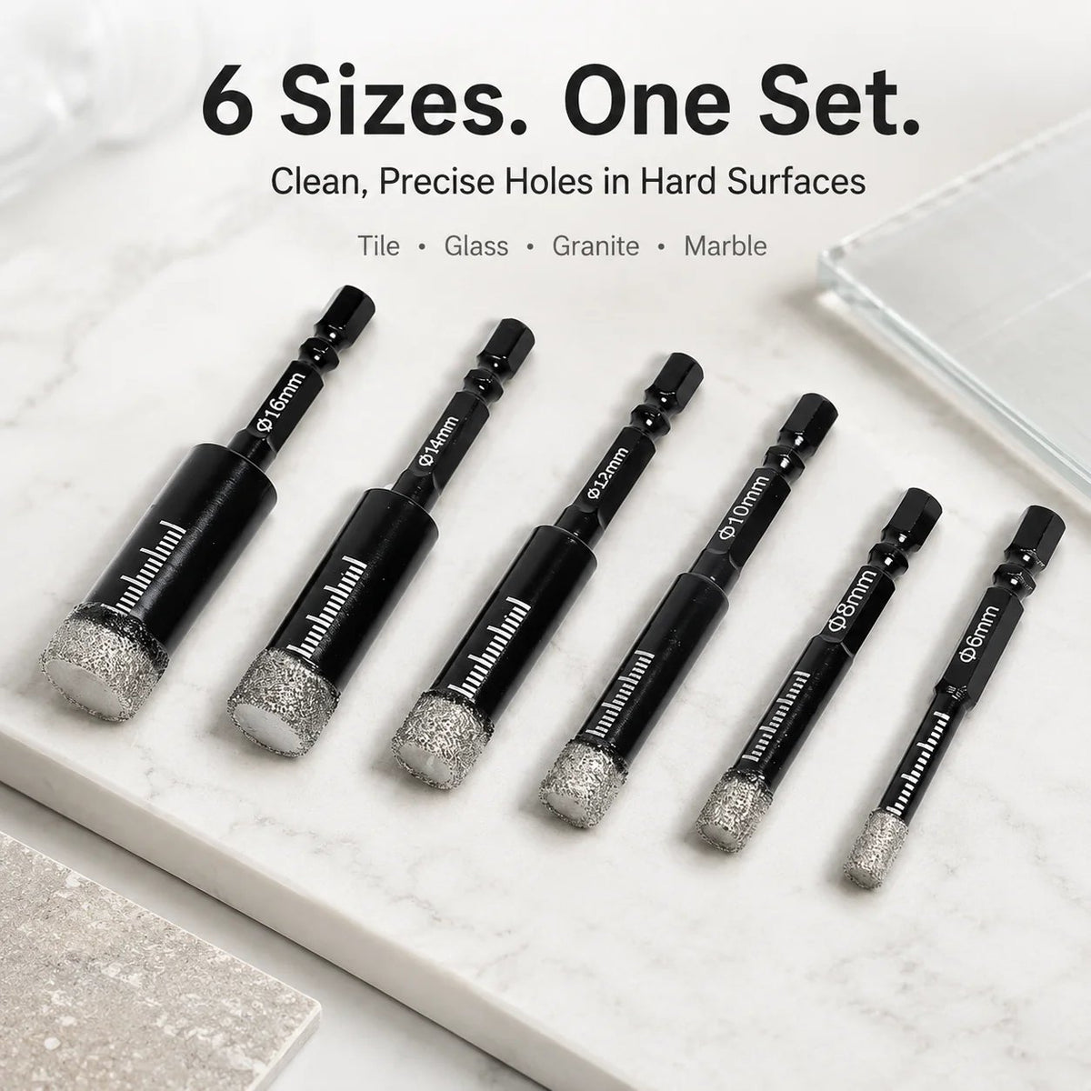 🔥50% OFF-6 Pcs Brazed Diamond Drill Set, Bits for Precision Drilling in Tile Ceramic Glass Granite Marble Masonry