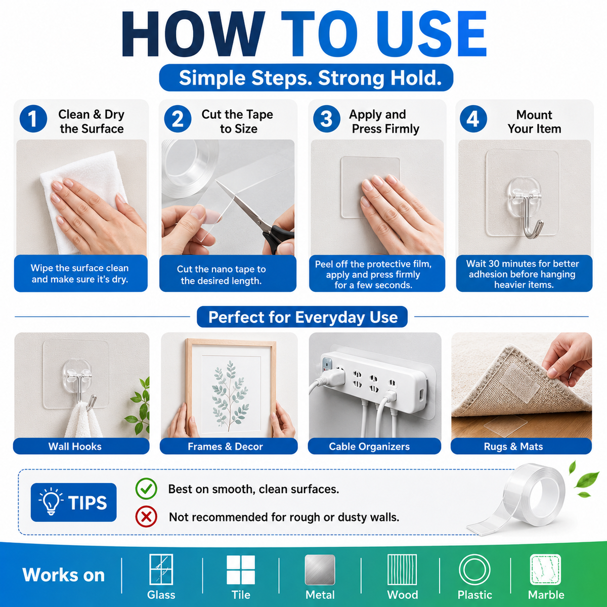 🥳2026 Best-Seller: Buy One, Get One Free!🥳💞 Nano Strong Adhesive Tape ⭐ Washable & Reusable 🔄