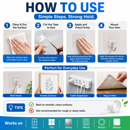 🥳2026 Best-Seller: Buy One, Get One Free!🥳💞 Nano Strong Adhesive Tape ⭐ Washable & Reusable 🔄