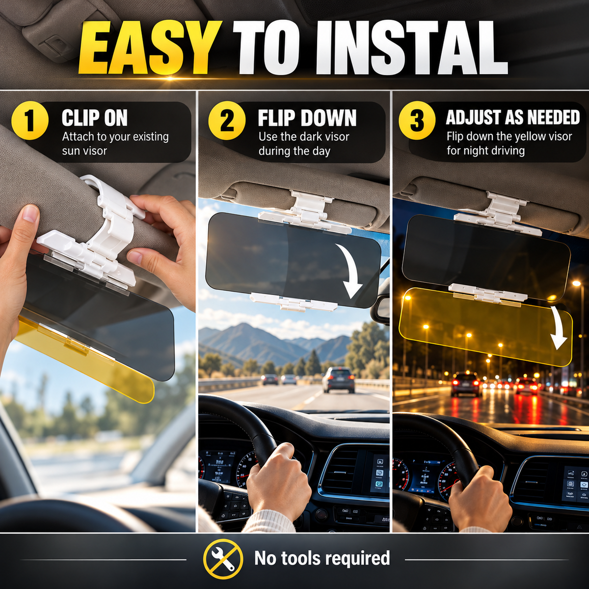 ⏳ Limited-Time Buy 1 Get 1 Free ⏰ Universal HD Anti-Glare Car Sun Visor (Day & Night Use)