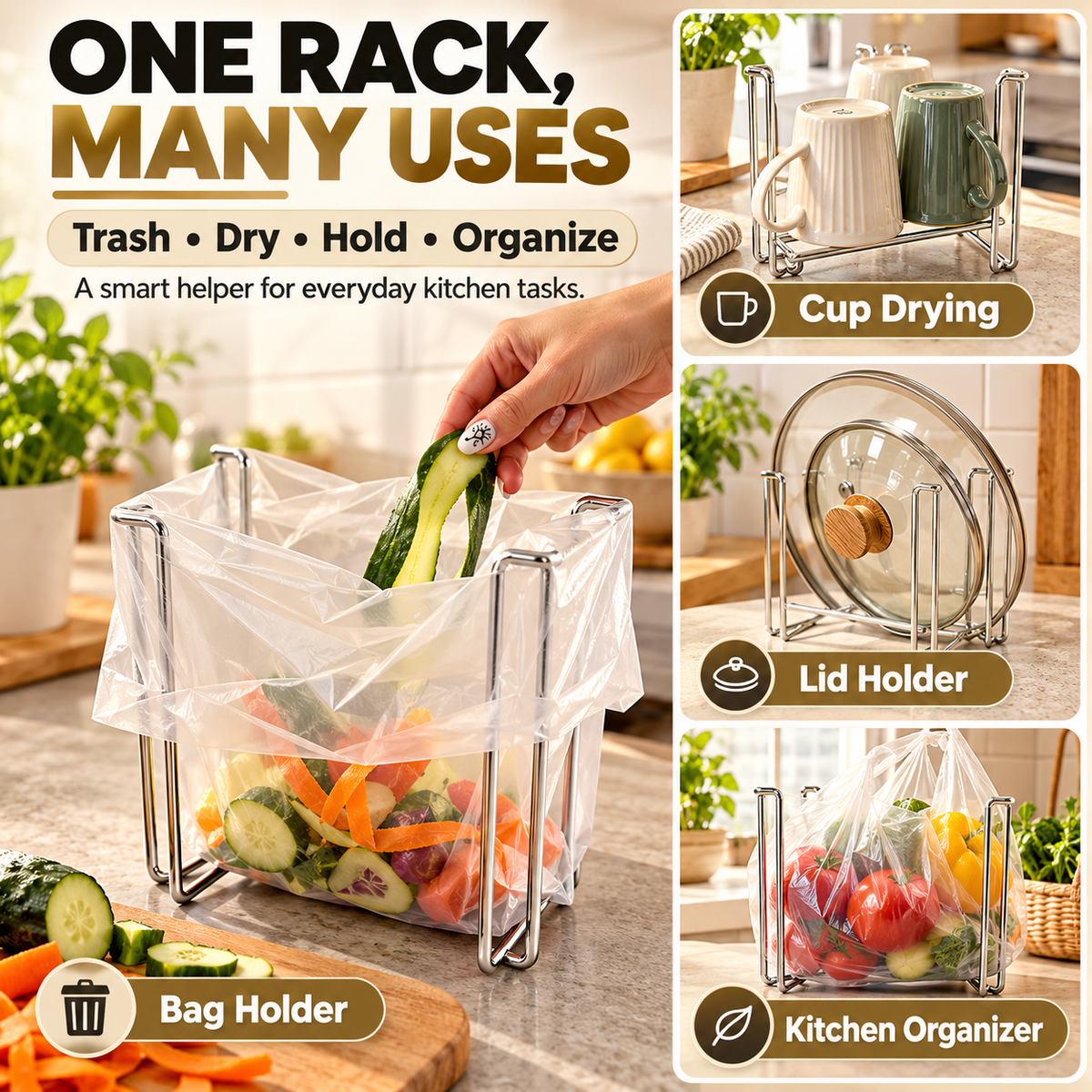 Buy 1 get 1 free✨ The Ultimate Foldable 304 Stainless Steel Trash Bag Holder