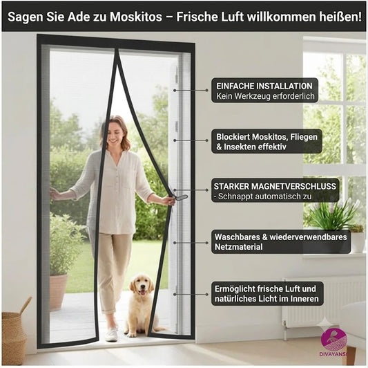 🦟 Einfach zu montierender Moskitovorhang mit Magnetverschluss – Hält Insekten draußen und lässt mühelos frische Luft herein.